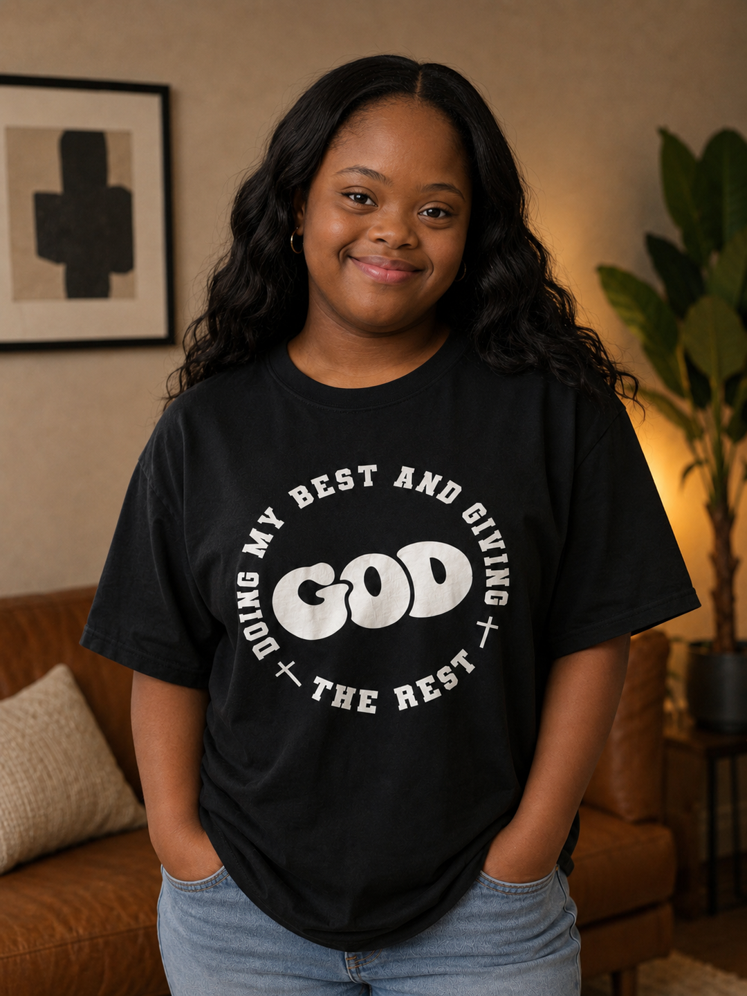 Doing My Best and Giving God the Rest Christian unisex T-shirt with inspirational faith message for everyday encouragement.